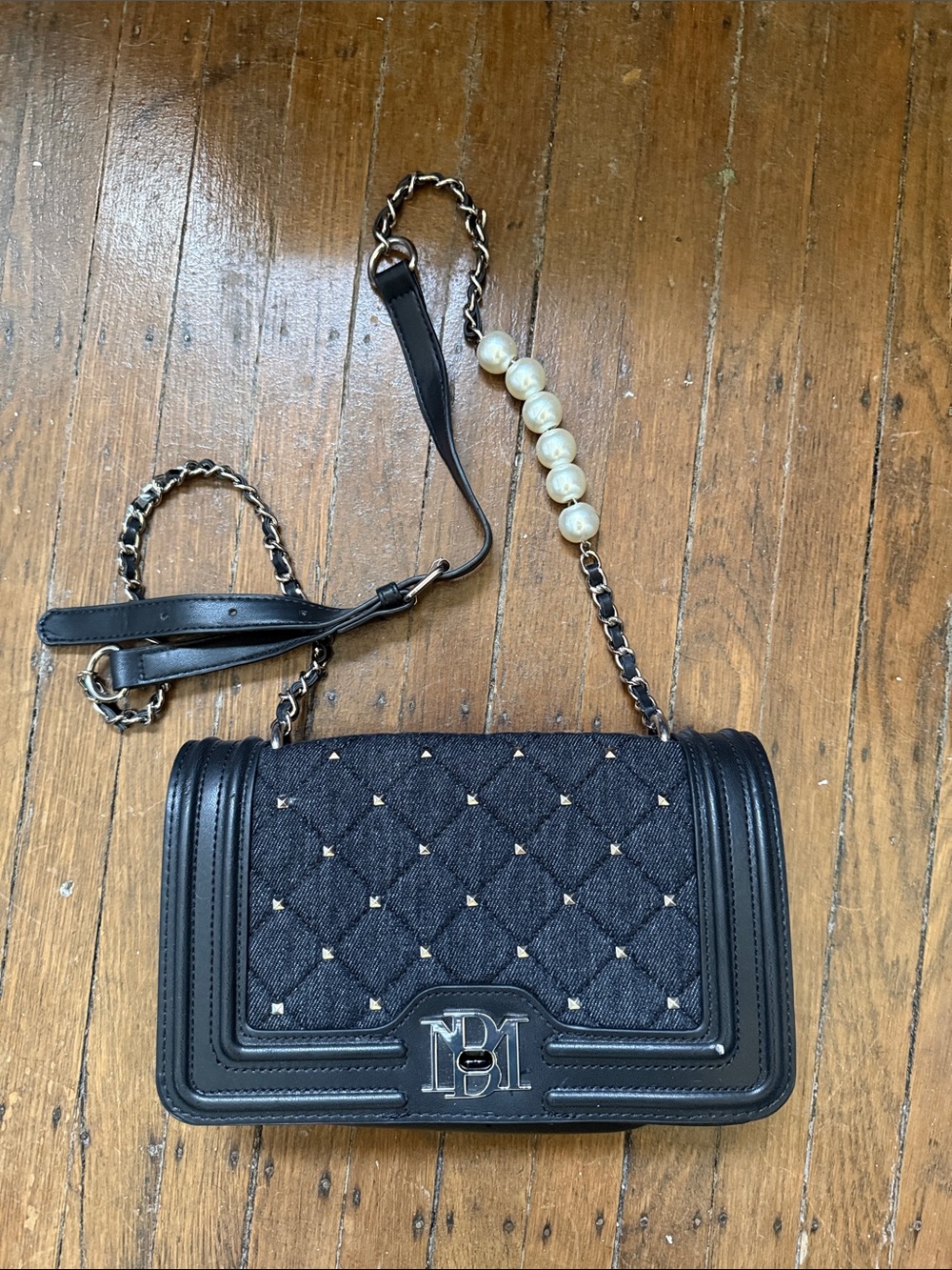 Badgley Mischka Denim Quilted Crossbody Bag in Black